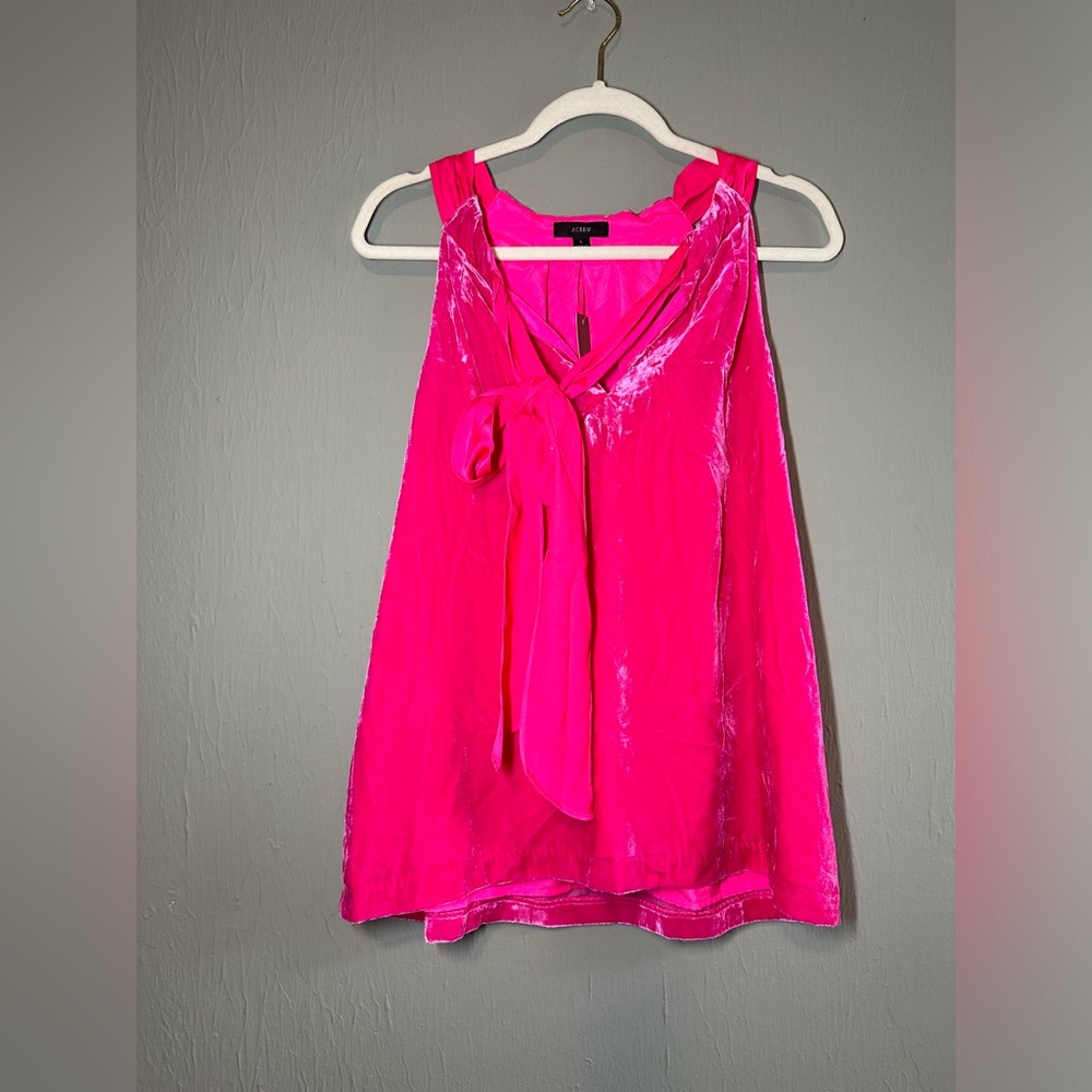 J Crew pink velvet sleeveless top bow size L